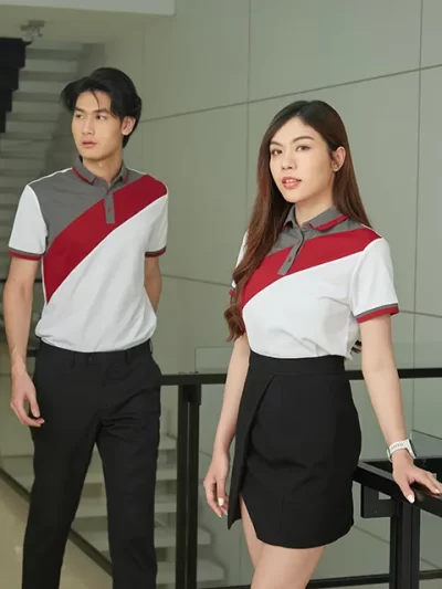 เสื้อยูนิฟอร์มโปโลคลาสสิก ดีเทลแดงคาดเทา