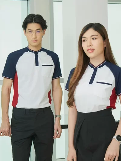 เสื้อยูนิฟอร์มโปโลคลาสสิก พร้อมกระเป๋าแถบน้ำเงิน