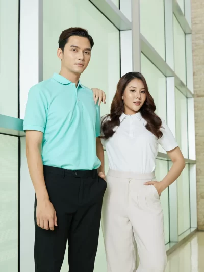 เสื้อยูนิฟอร์มโปโลคลาสสิก สีฟ้า-ขาว