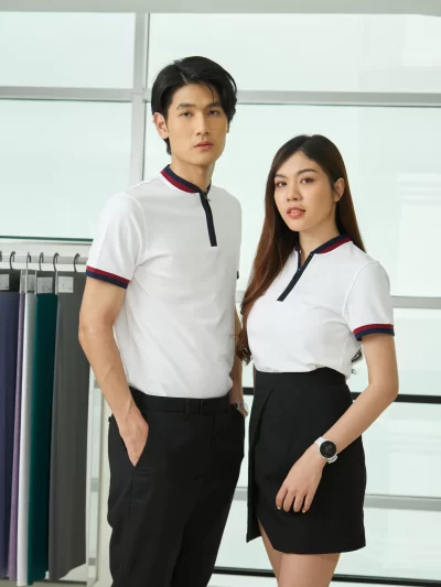 เสื้อยูนิฟอร์มโปโลคลาสสิก คอซิปสีน้ำเงิน-แดง