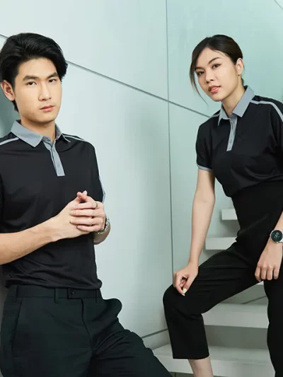 เสื้อยูนิฟอร์มโปโลแนวสปอร์ต คอปก โทนสีดำเทา